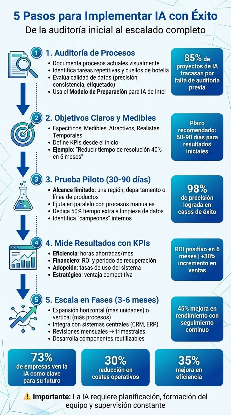 Proceso de implementación de IA en empresas en 5 pasos