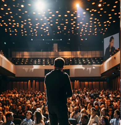 Publicación del evento: ponente ante un auditorio lleno